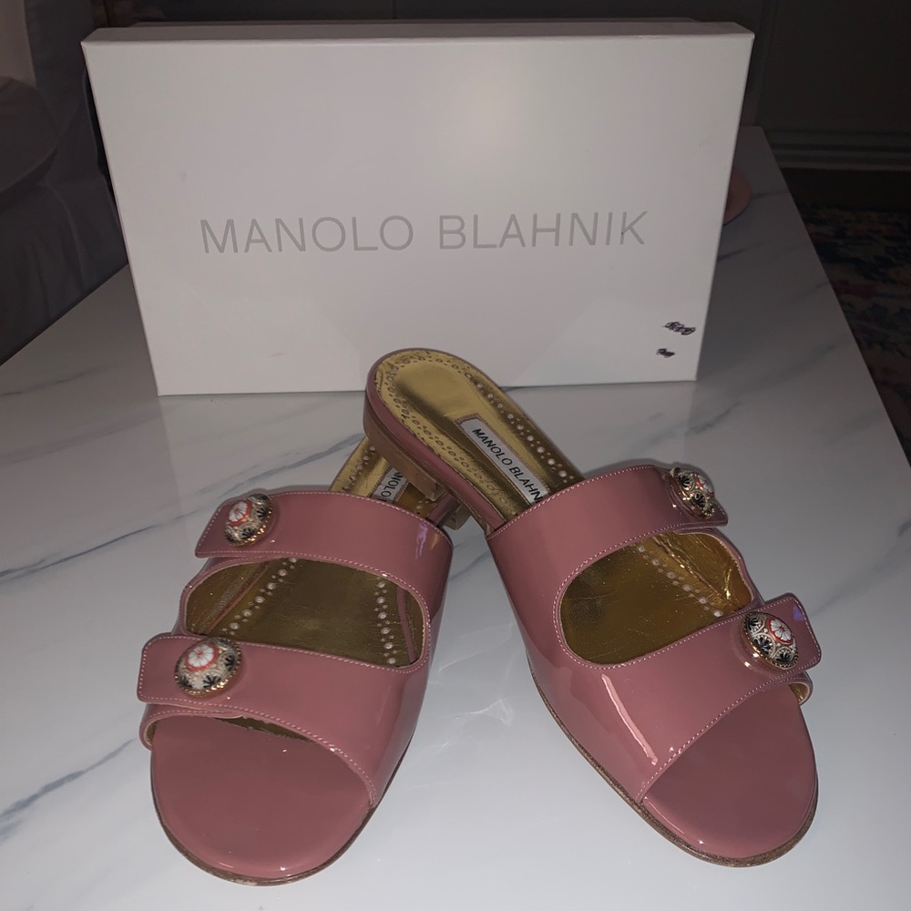 Manolo Blahnik Blush Pink Sandals with Embellished Straps